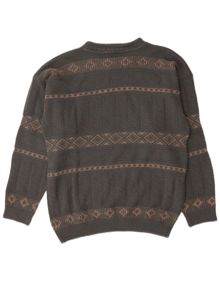 Xavier Herren-Pullover mit U-Boot-Ausschnitt, mittelgraue geometrische Wolle
