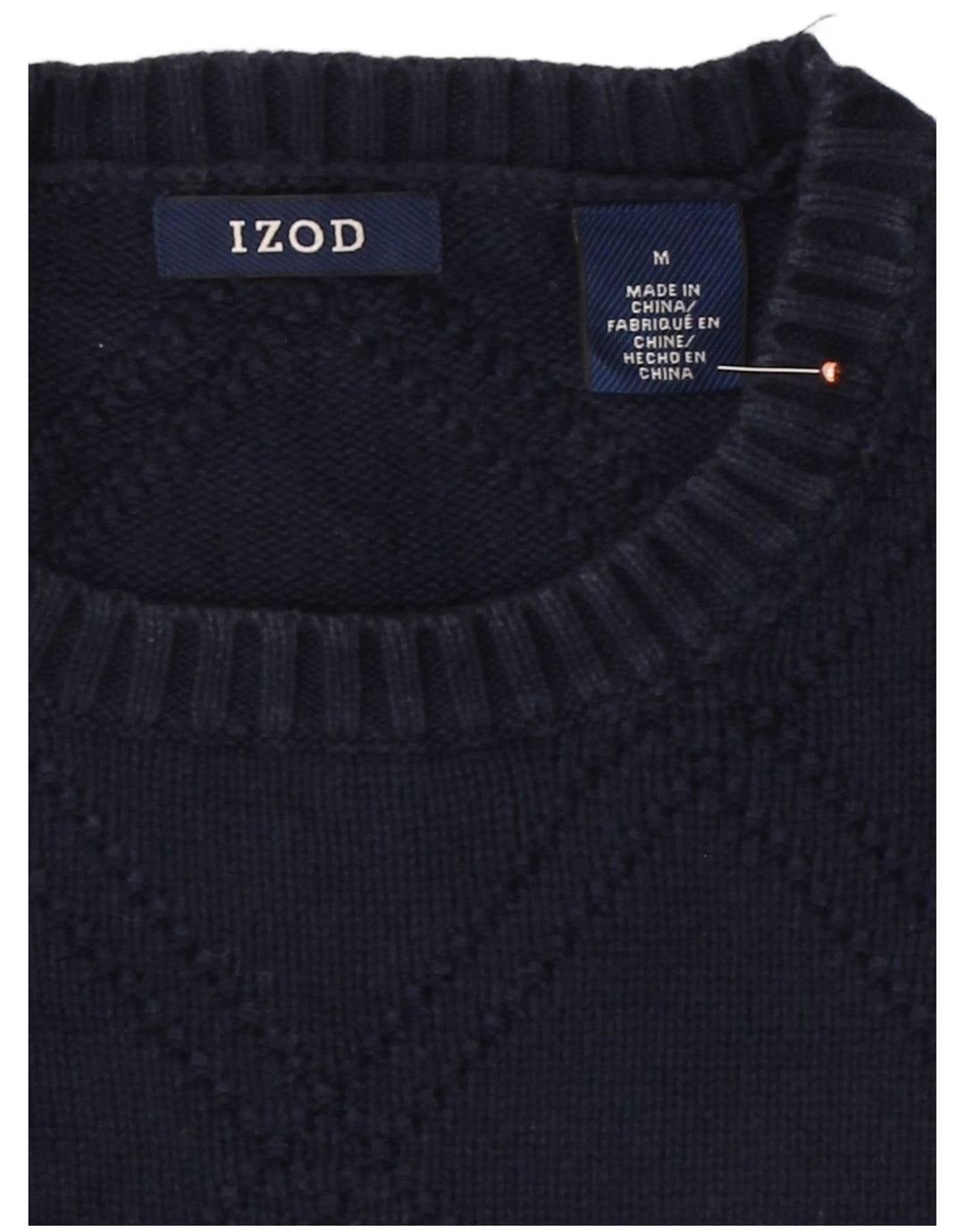 IZOD Mens Crew Neck Jumper Sweater Medium Navy Blue Argyle/Diamond