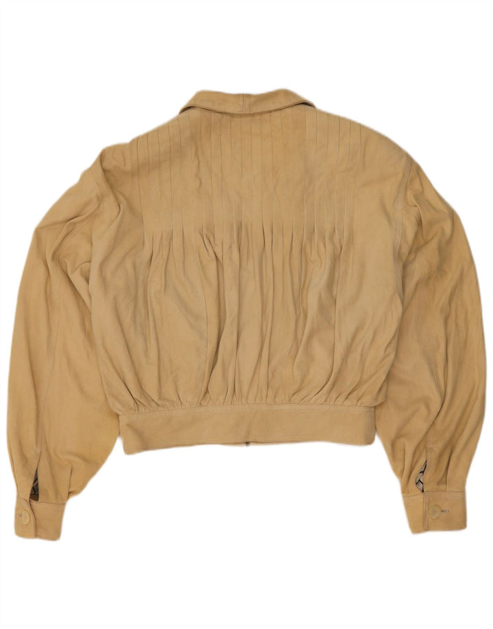 Lamatta Damen-Bomberjacke aus übergroßem, bauchfreiem Wildleder, Gr. 16, großes beiges Leder