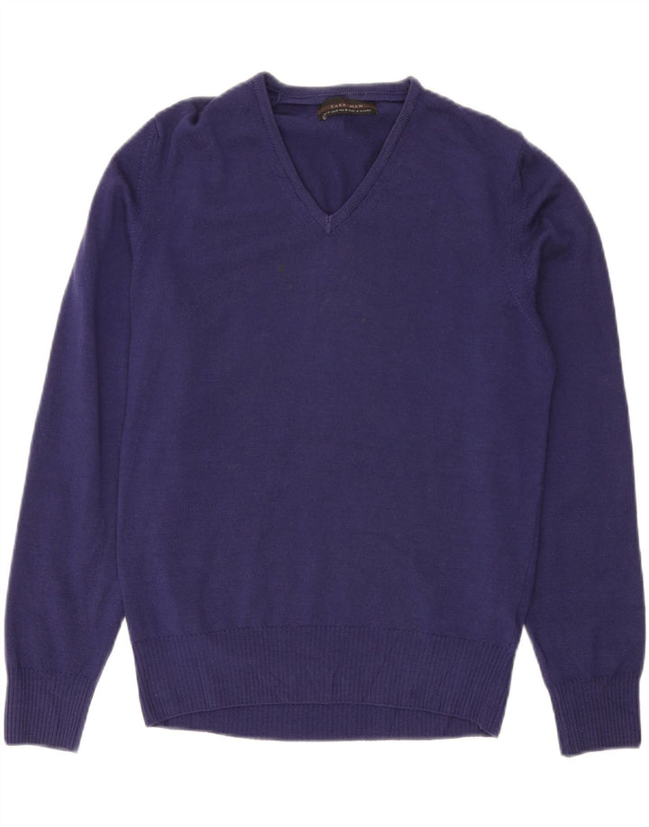 Zara Herren-Pullover mit V-Ausschnitt aus mittelvioletter Wolle
