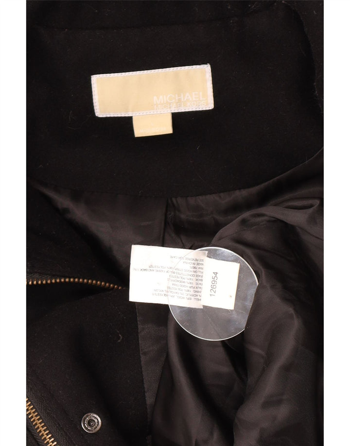 Michael Kors Damen-Windbreaker-Mantel mit Kapuze, UK 16, große schwarze Wolle