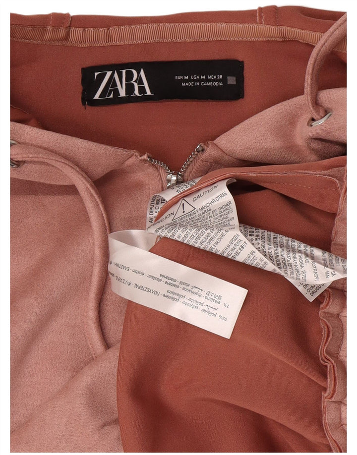 Zara Damen Kapuzenpullover mit Reißverschluss, UK 14, Mittelrosa, Polyester