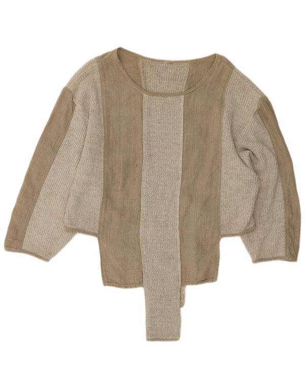 Vintage Damen Pullover mit U-Boot-Ausschnitt, Gr. 18, XL, Grau, Farbblock