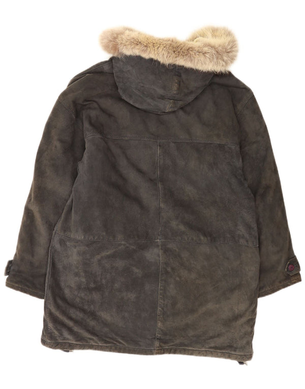 Vintage Damen Kapuzen-Wildleder-Windbreaker-Mantel UK 18 XL Grau