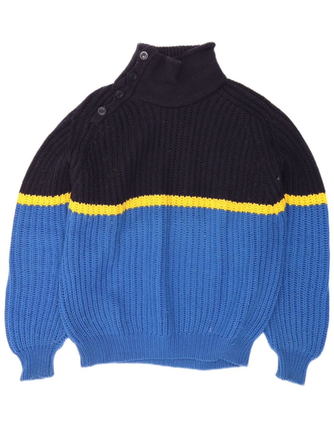 Ocean Star Herren-Pullover mit Knopfkragen, IT 52, Größe L, Blau, Farbblock