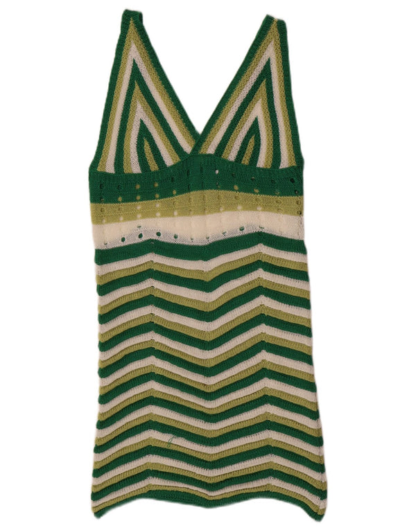 VINTAGE Womens Sleeveless Jumper Dress UK 10 Small Green Chevron