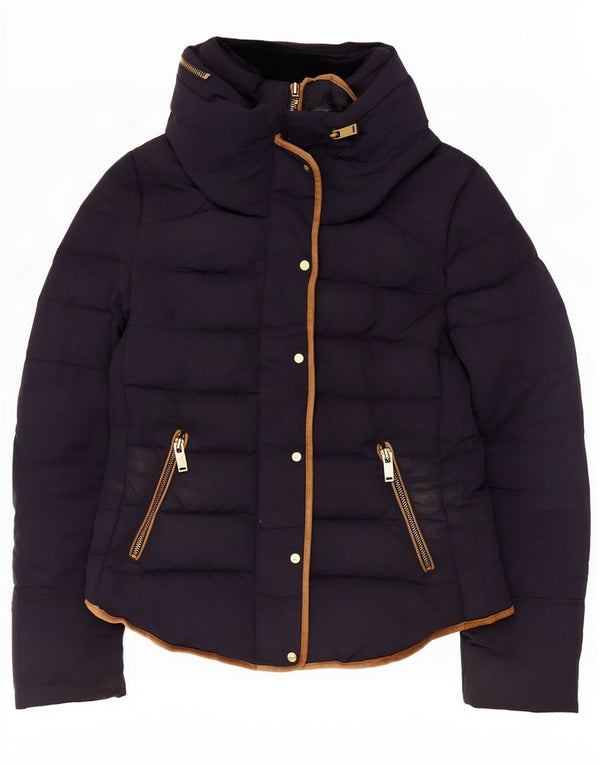 Zara Damen Wattierte Jacke UK 12 Medium Marineblau Polyester