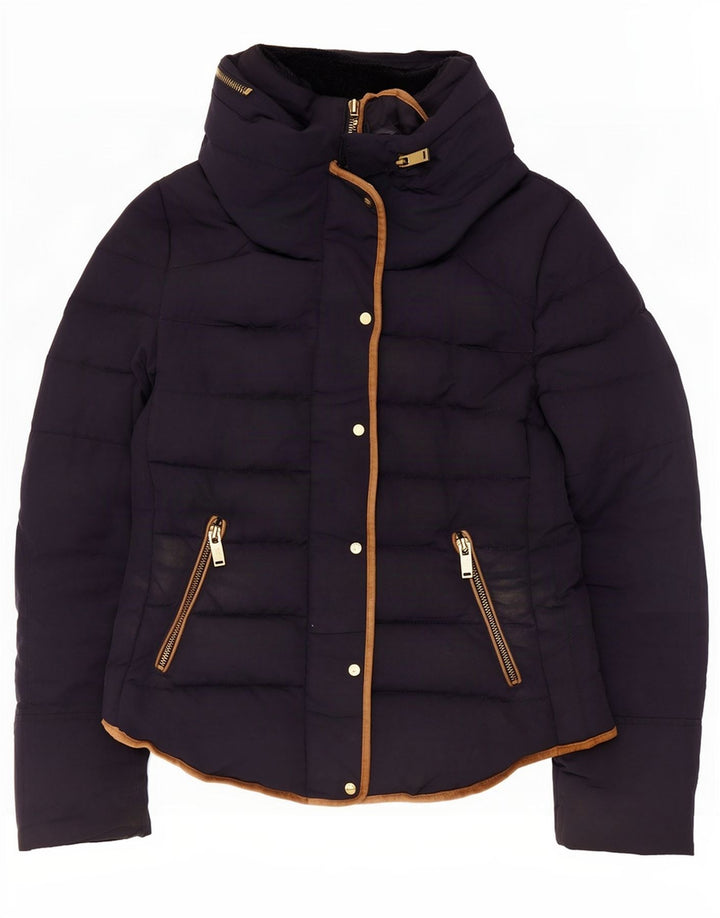 Zara Damen Wattierte Jacke UK 12 Medium Marineblau Polyester
