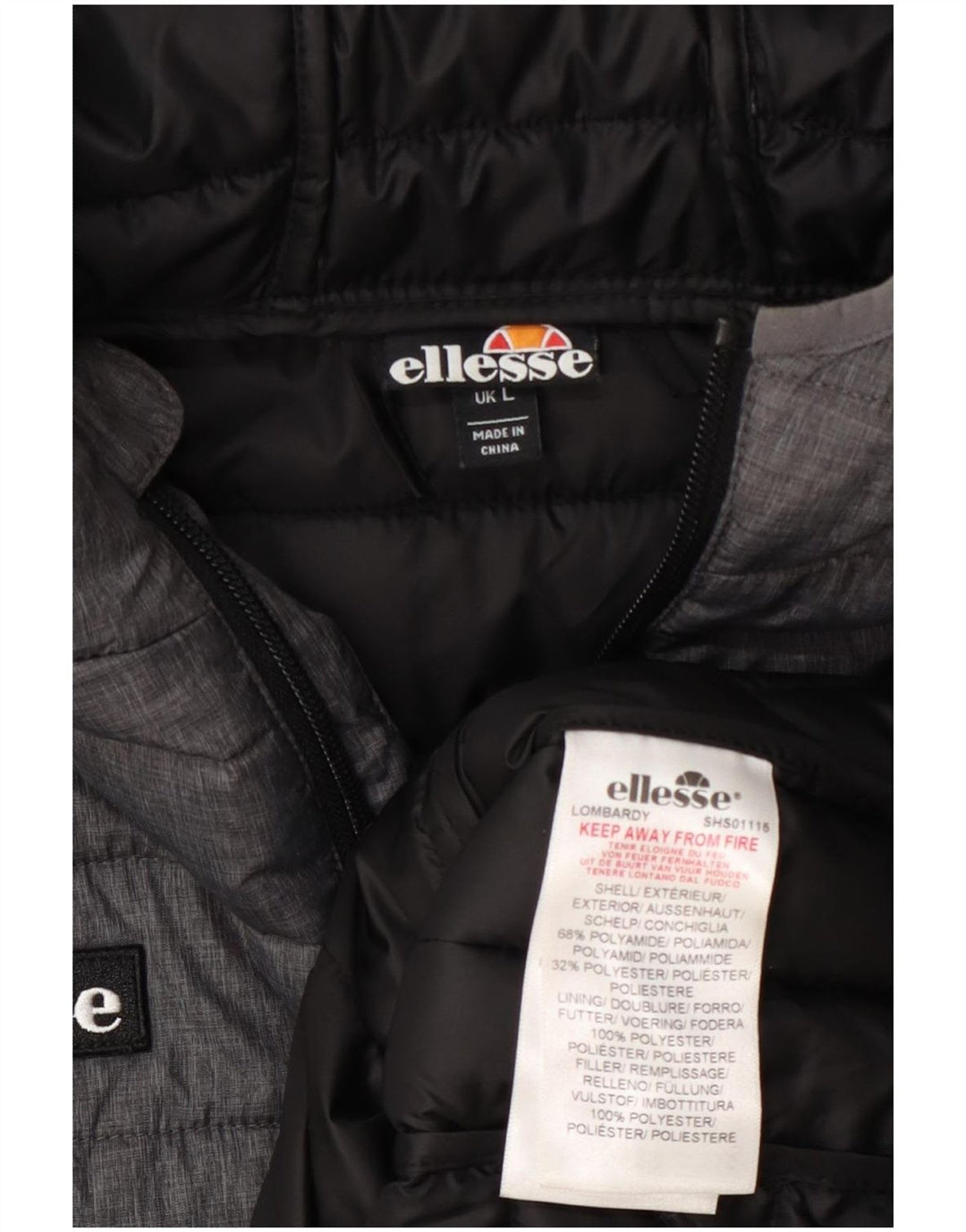 Ellesse Herren-Jacke mit Kapuze, gepolstert, UK 40, Größe L, Grau, Polyamid