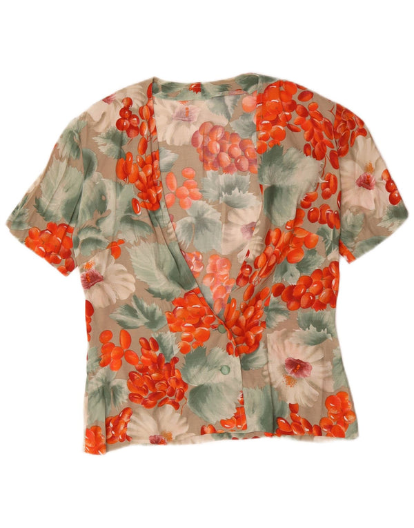 Vintage Damen Kurzarm-Hemdbluse UK 14 Großes mehrfarbiges Blumenmuster