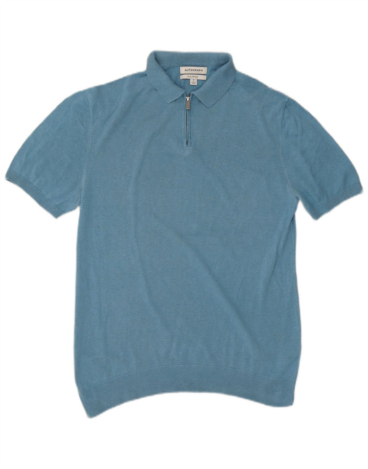 Marks & Spencer Herren-Autograph-Poloshirt aus mittelblauer Seide