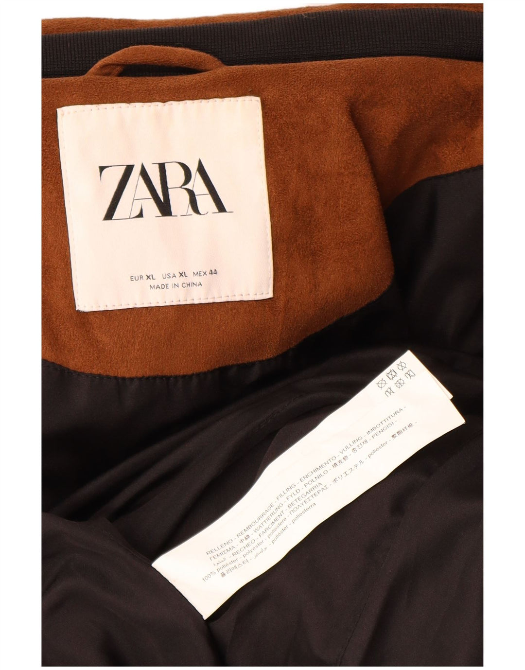 Zara Herren Wattierte Jacke UK 42 XL Braun Polyester