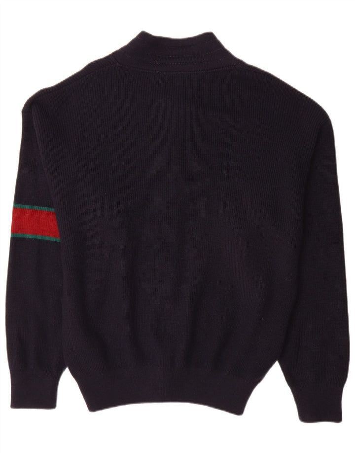 Vintage Herren Cardigan Pullover Große marineblaue Colourblock-Wolle