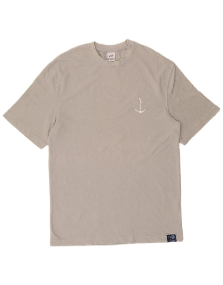 Zara Herren T-Shirt Top mittelgraue Baumwolle