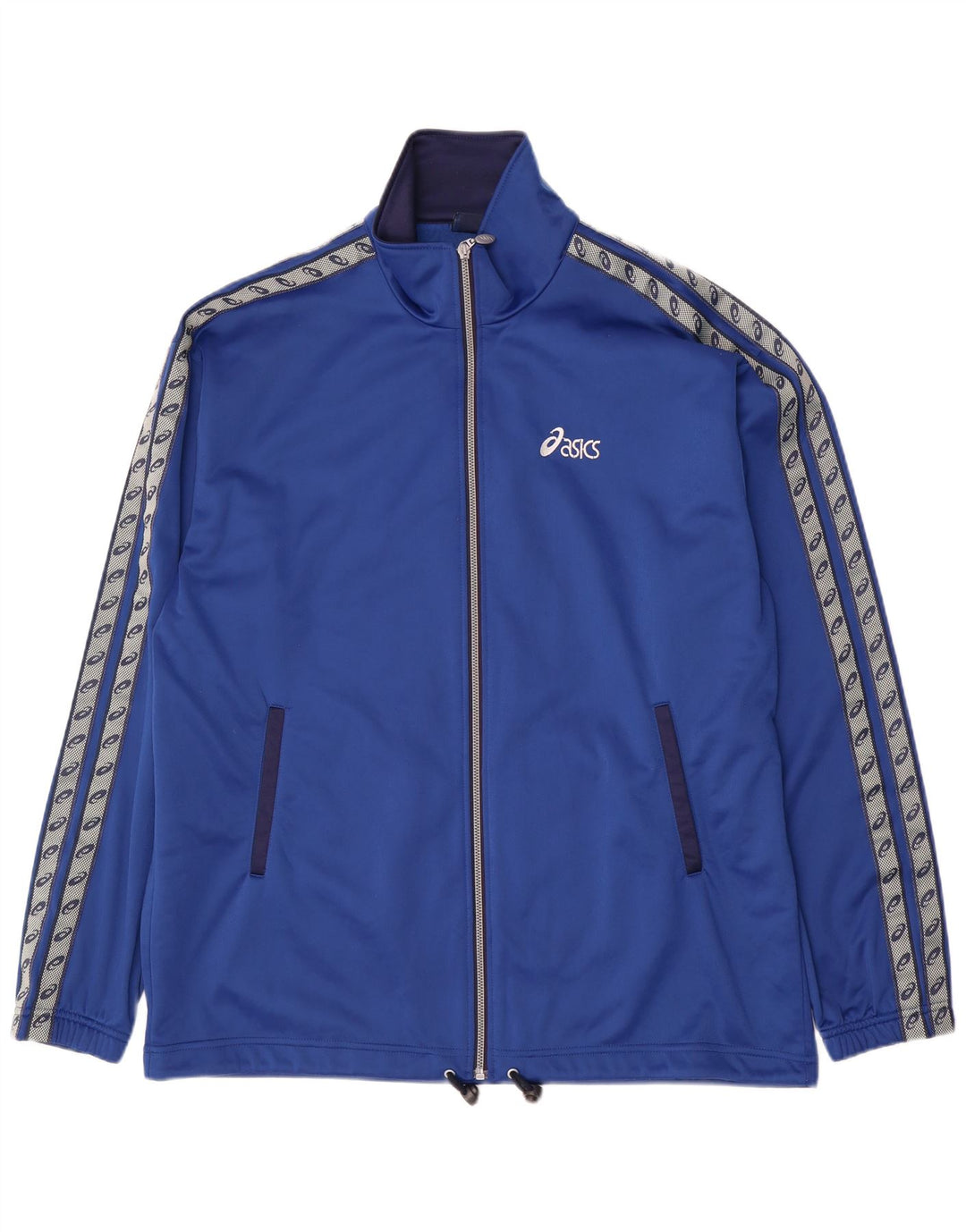 Asics Herren-Trainingsanzug mit grafischem Oberteil, XL, blaues Farbblock-Polyester