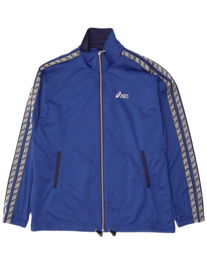 Asics Herren-Trainingsanzug mit grafischem Oberteil, XL, blaues Farbblock-Polyester