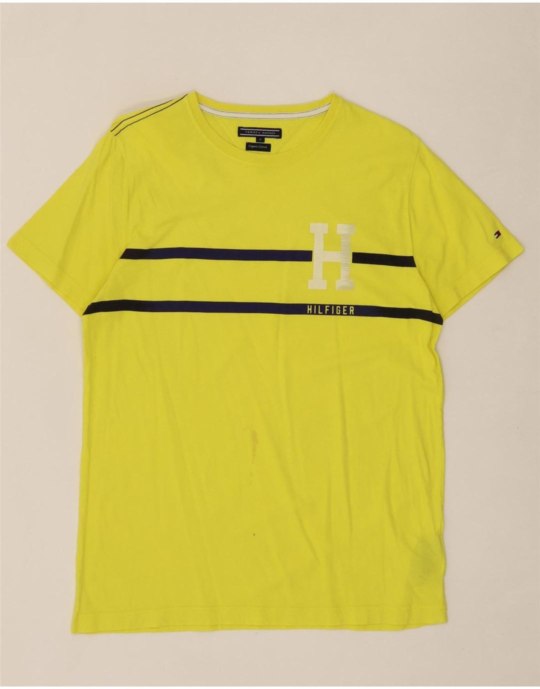 TOMMY HILFIGER Mens Graphic T-Shirt Top Medium Yellow Cotton Vintage Tommy Hilfiger and Second-Hand Tommy Hilfiger from Messina Hembry 