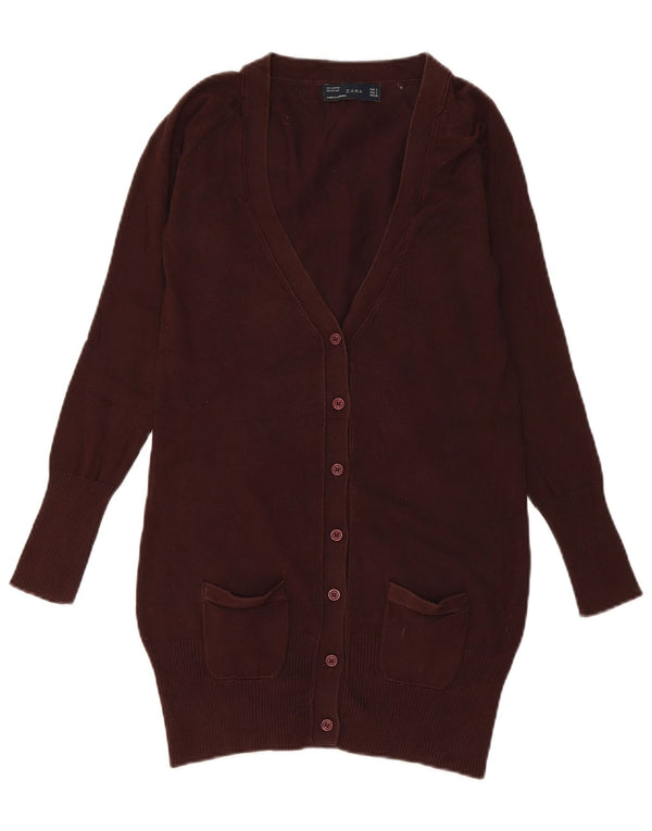 Zara Damen Longline-Cardigan-Pullover UK 10 Small Braune Baumwolle