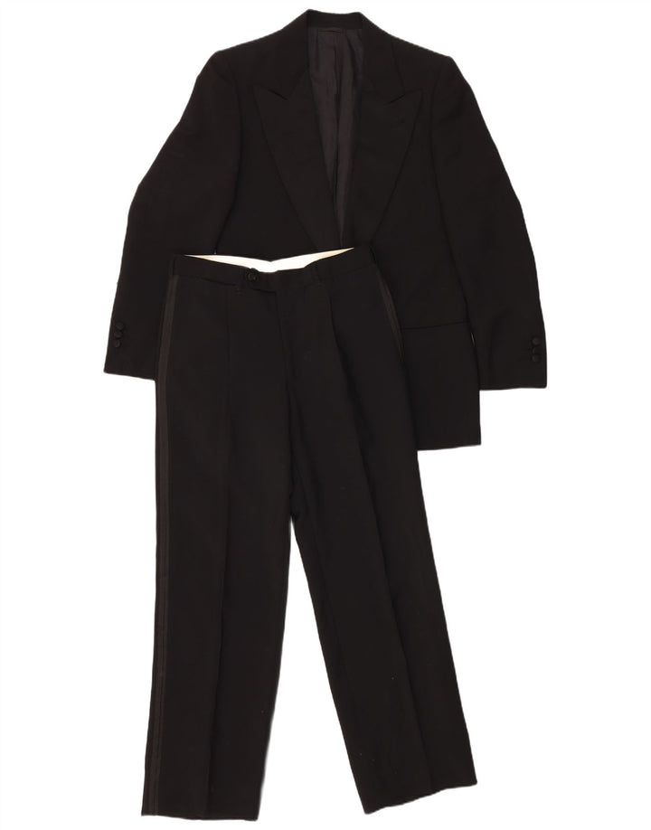 VINTAGE Herren 1-Knopf-2-teiliges Set IT 46 Small W29 L29 Schwarze Wolle