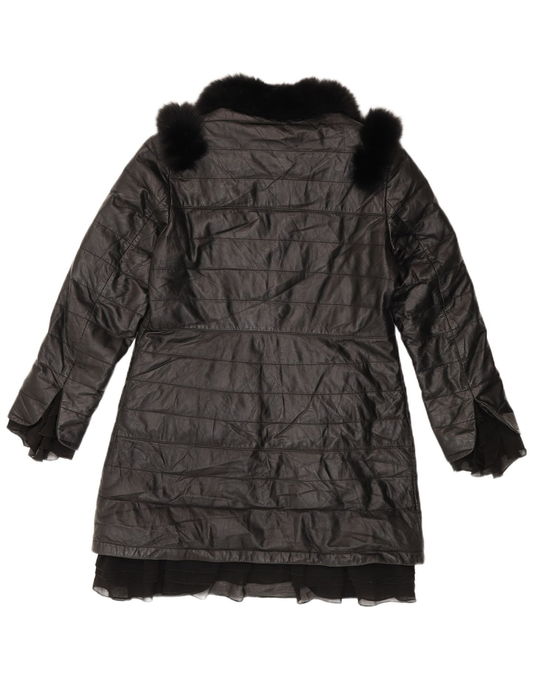 VINTAGE Womens Leather Coat IT 42 Medium Black