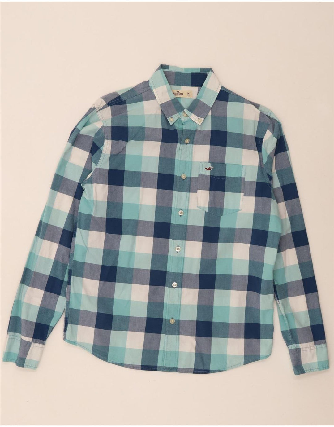 Hollister Herrenhemd aus mittelblau karierter Baumwolle