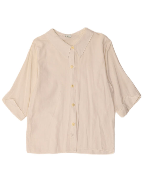 Benetton Damen-Hemd mit 3/4-Ärmeln, UK 12, mittelweiße Baumwolle