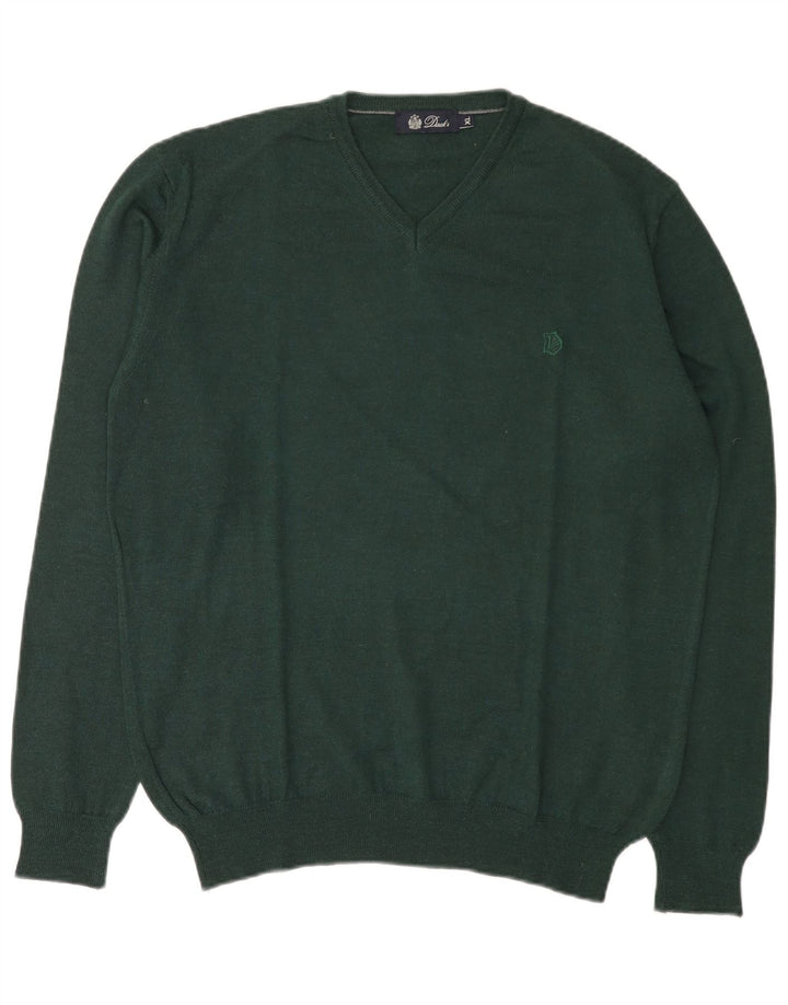 Dack's Herren-Pullover mit V-Ausschnitt, XL, grüne Wolle