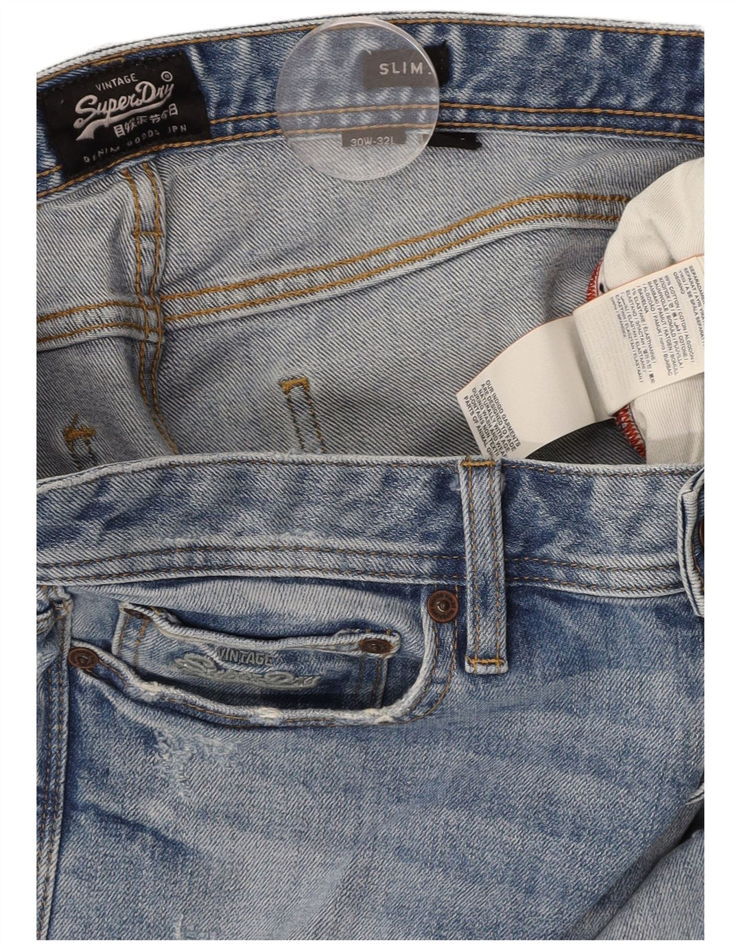 SUPERDRY Herren Distressed Slim Jeans W30 L32 Blaue Baumwolle