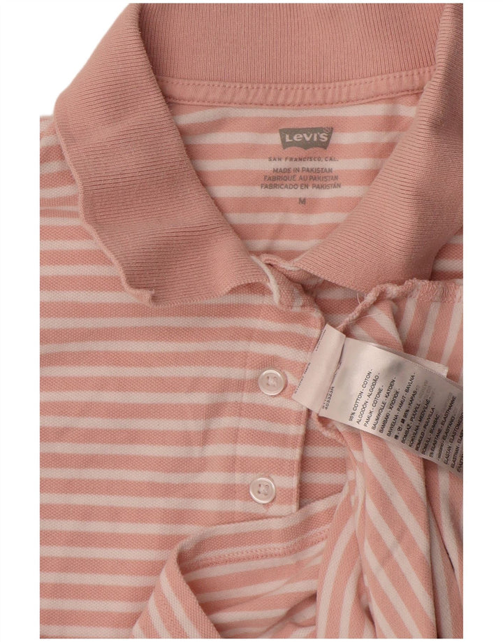 Levi's Damen-Poloshirt UK 12 aus mittelrosa gestreifter Baumwolle