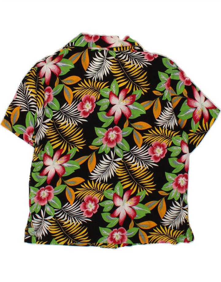 LOVE NOTES Womens Short Sleeve Shirt UK 14 Medium Black Floral Rayon Vintage Love Notes and Second-Hand Love Notes from Messina Hembry 
