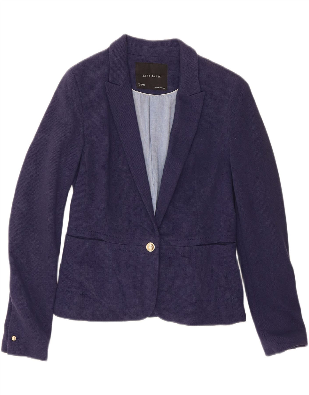 Zara Damen Crop 1-Knopf-Blazerjacke UK 16 Große marineblaue Baumwolle