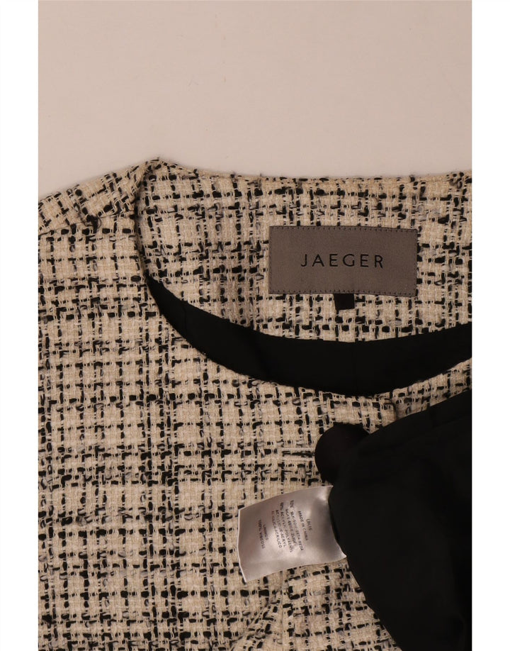 Jaeger Damen-Blazerjacke mit 4 Knöpfen und 3/4-Ärmeln, UK 16, groß, beige kariert