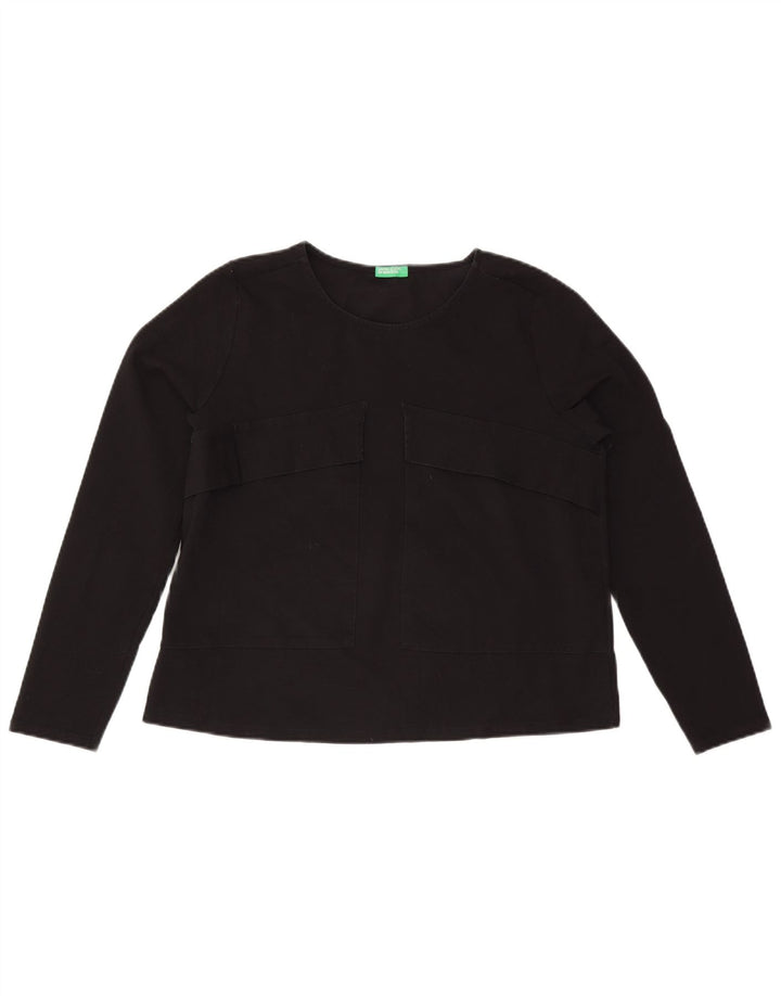 BENETTON Damen-Oversize-Oberteil, langärmlig, UK-Größe 10, Größe S, Schwarz, Baumwolle