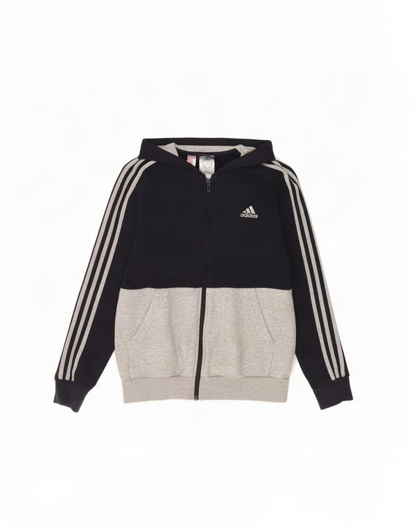 Adidas Jungen-Kapuzenpullover mit Reißverschluss, 13–14 Jahre, graue Baumwolle