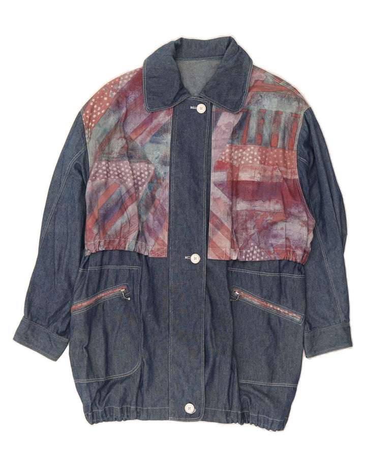 VINTAGE Womens Abstract Pattern Denim Coat UK 18 XL Blue Vintage Vintage and Second-Hand Vintage from Messina Hembry 