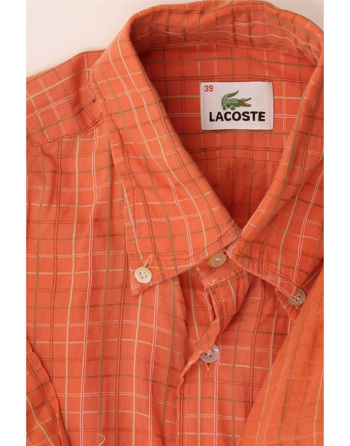 Lacoste Herrenhemd Größe 39 Mittelorange karierte Baumwolle