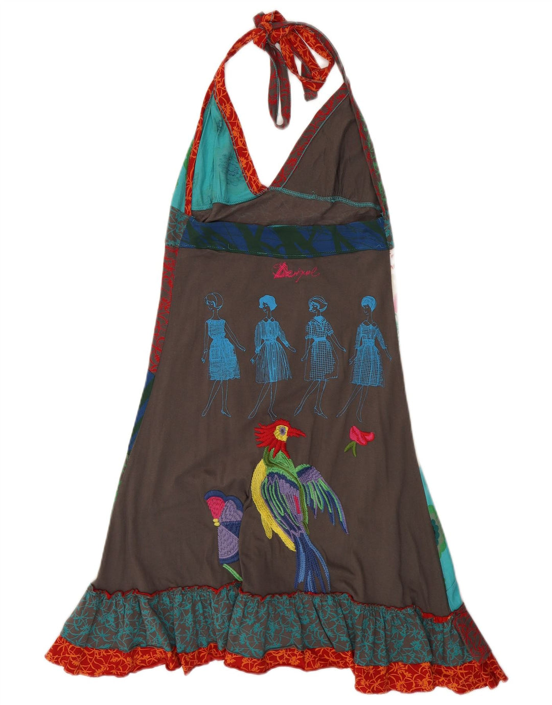 Desigual Damen-Kleid mit grafischem Neckholder, Gr. 8, klein, mehrfarbig, mit Blumenmuster