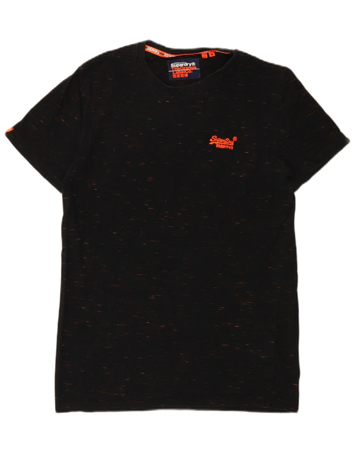 Superdry Herren-T-Shirt-Oberteil aus mittelschwarz gefleckter Baumwolle