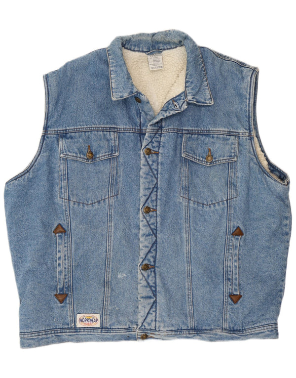 Vintage Herren Worker Wear Sherpa Denim Gilet UK 46/48 3XL Blaue Baumwolle