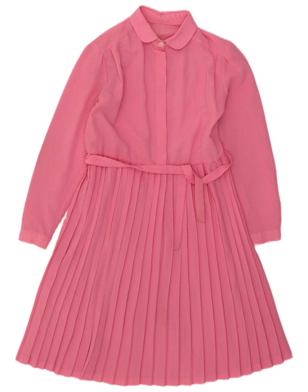 Vintage Damen Langarm A-Linie Kleid UK 10 Small Pink