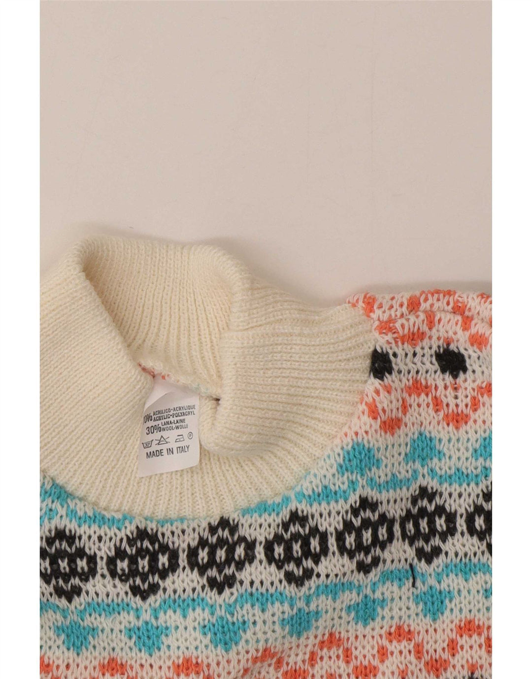 Vintage Herren Rollkragenpullover Pullover Medium Mehrfarbig Fair Isle