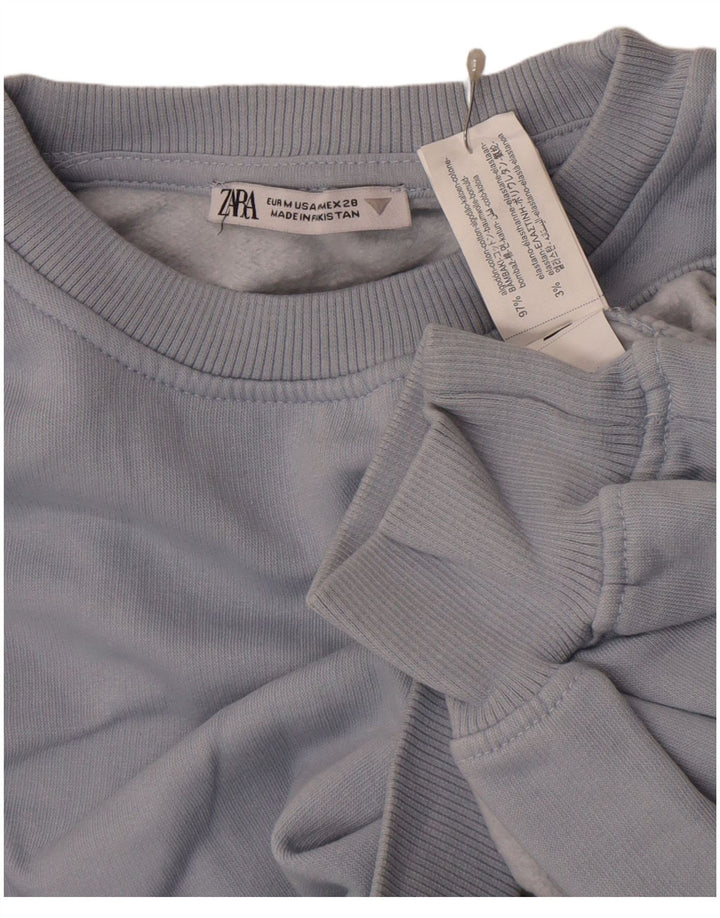 Zara Damen Crop Sweatshirt Pullover UK 14 Mittelgraue Baumwolle