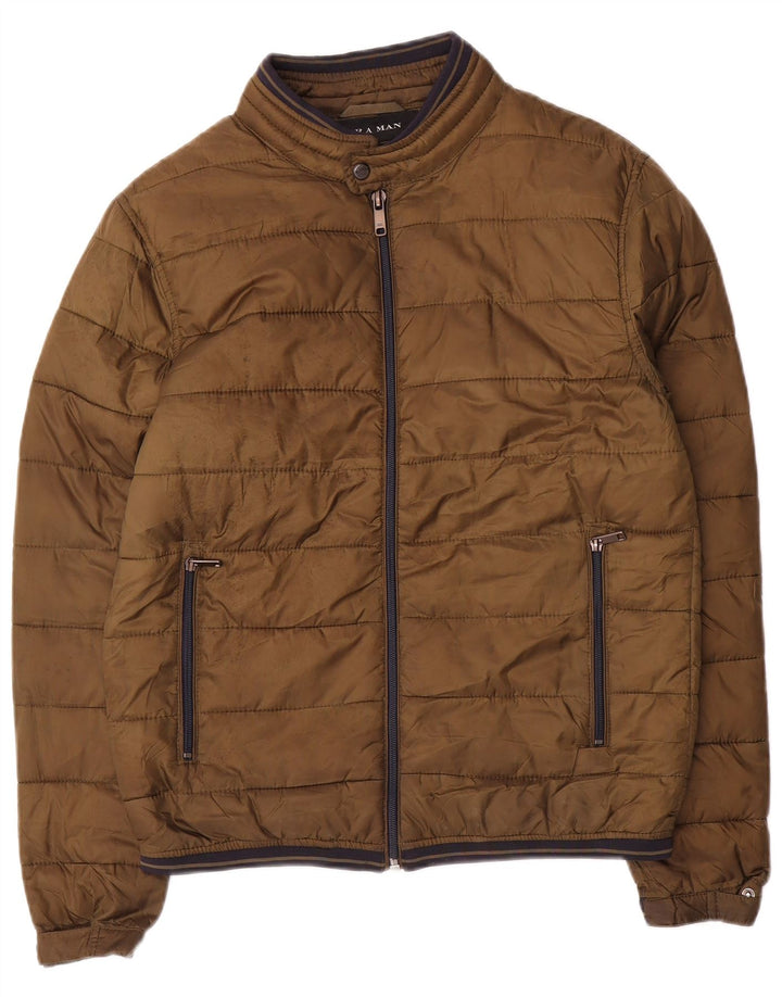 Zara Herren Wattierte Jacke UK 38 Mittelbraunes Polyester