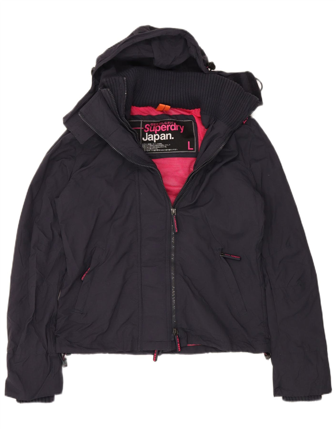 SUPERDRY Damen-Regenjacke mit grafischer Kapuze, Größe 40, Marineblau, Nylon