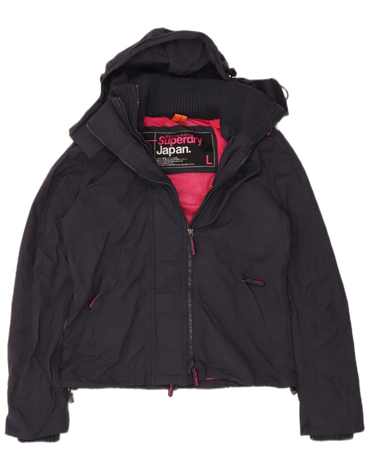SUPERDRY Damen-Regenjacke mit grafischer Kapuze, Größe 40, Marineblau, Nylon