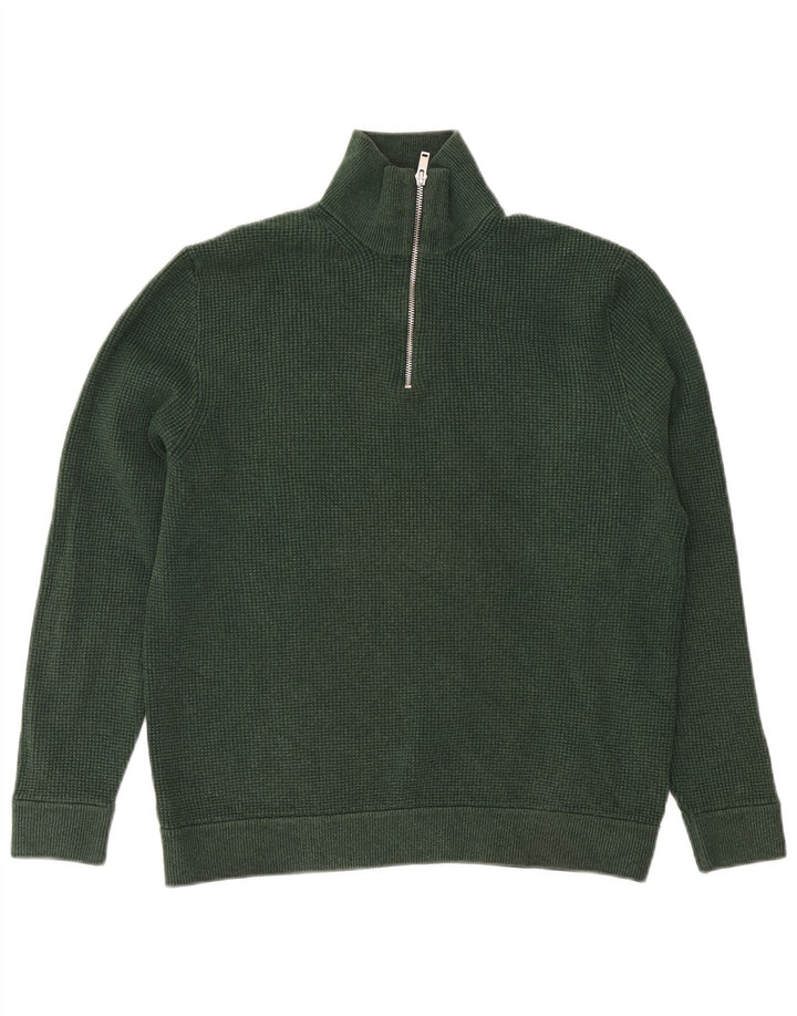 Marks & Spencer Herren-Pullover mit Reißverschluss am Hals, XL, grüne Baumwolle
