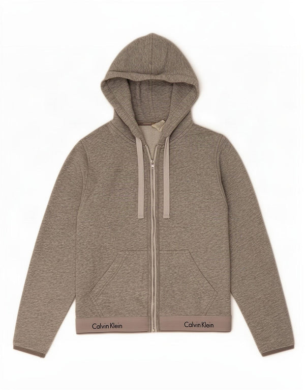 Calvin Klein Womens Graphic Zip Hoodie Sweater UK 10 Small Grau meliert