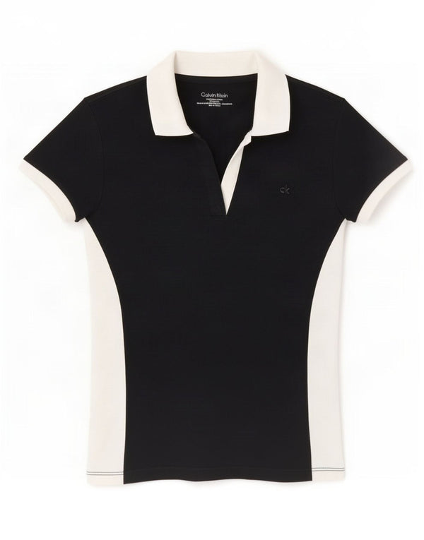 Calvin Klein Damen Poloshirt UK 6 XS Schwarz Colourblock Baumwolle
