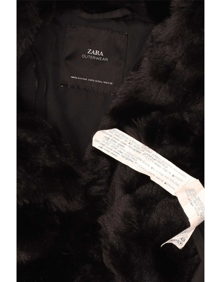 Zara Damen Kunstpelzjacke UK 14 Large Schwarz Polyester