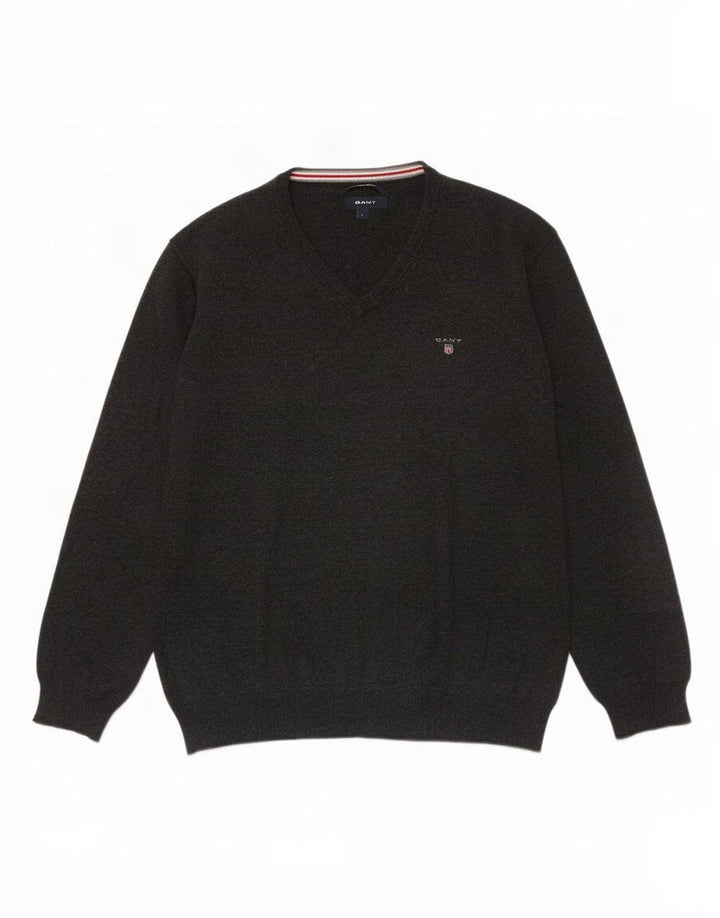 Gant Herren-Pullover mit V-Ausschnitt, groß, aus grauer Baumwolle